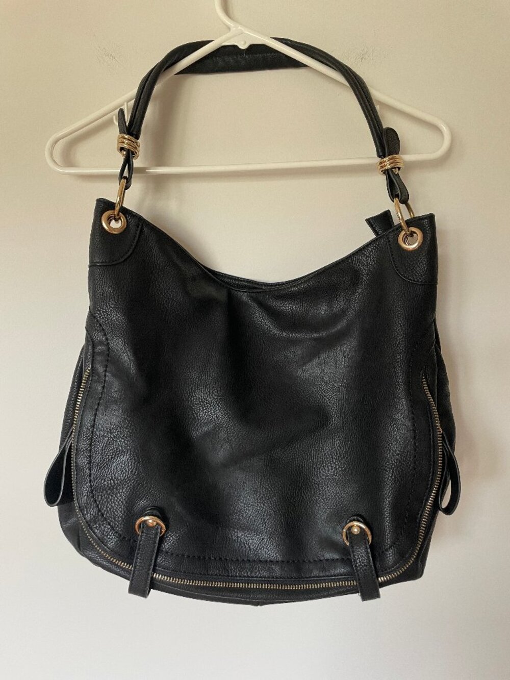 Black Shoulder Bag Purse with Gold Hardware
